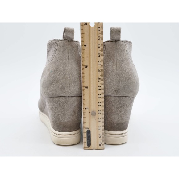 Linea Paolo Booties Women 7 Gray Suede Perforated Wedge Heel Side Zip Ankle Boot - Picture 9 of 12